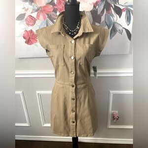 Tinsel Women's Tan Button-Up Dress